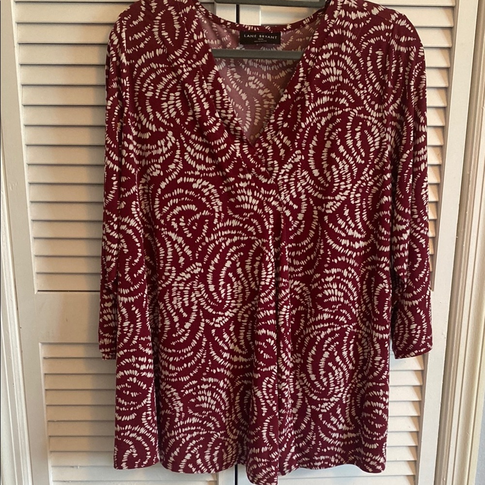 Lane Bryant Red and White V-Neck Blouse